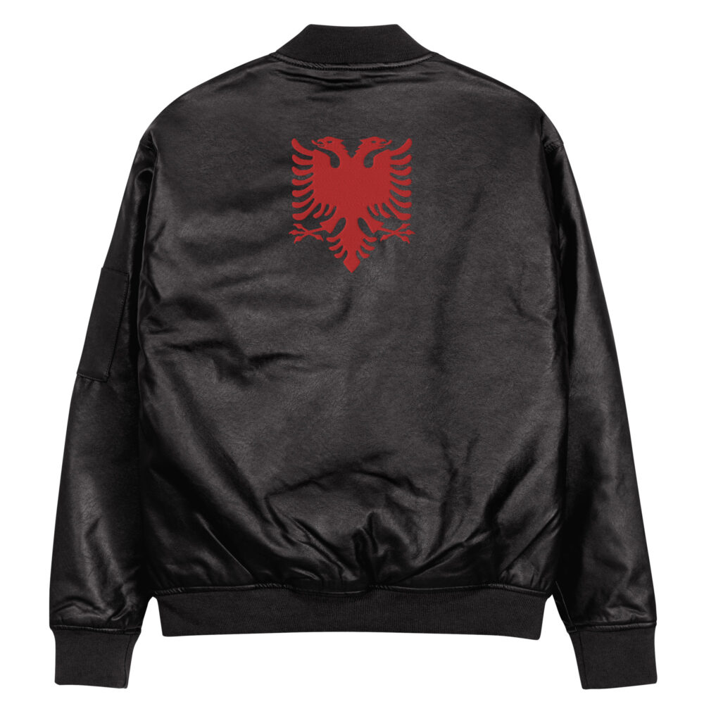 Albanian Eagle Embroidered Faux Leather Bomber Jacket
